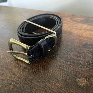 Women's American Eagle Black Leather Belt Size Small Brass Buckle Western